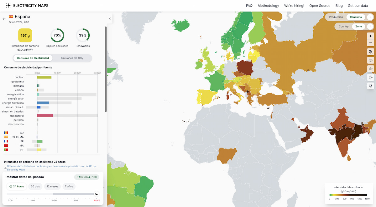 Mapas de la electricidad y las emisiones de CO2 en todo el mundo / ElectricityMaps.com
